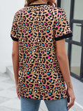Leopard Round Neck Short Sleeve Tee Shirt - Trendsi - Flyclothing LLC