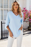 V-Neck Three-Quarter Sleeve Top - Trendsi - Flyclothing LLC