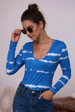 Tie-Dye Plunge Long Sleeve Top - Trendsi - Flyclothing LLC