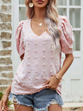 Swiss Dot Short Puff Sleeve Top - Trendsi - Flyclothing LLC