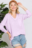 Reborn J Waffle Knit V-Neck Long Sleeve T-Shirt - Trendsi - Flyclothing LLC