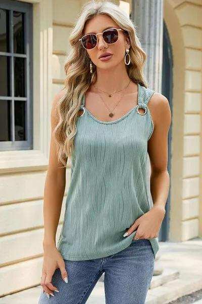 Round Neck Wide Strap Tank - Trendsi - Flyclothing LLC