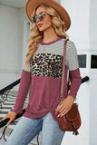 Leopard Striped Round Neck T-Shirt - Trendsi - Flyclothing LLC