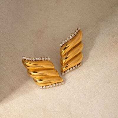 Inlaid Zircon Stainless Steel Geometric Stud Earrings - Trendsi - Flyclothing LLC