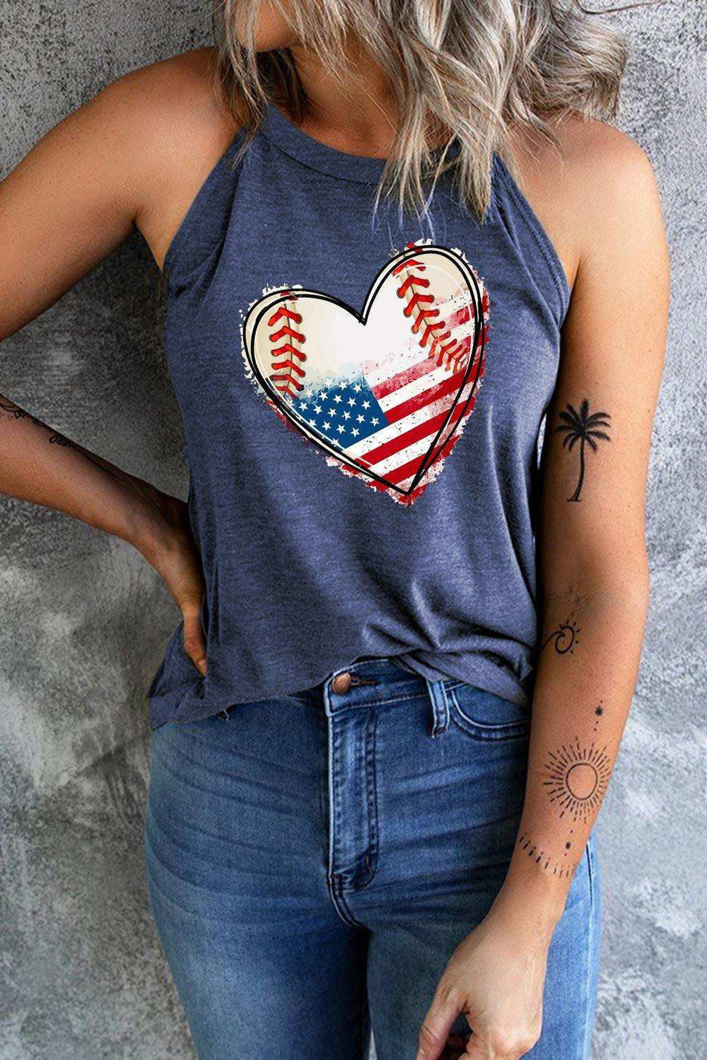US Flag Heart Graphic Tank - Trendsi - Flyclothing LLC