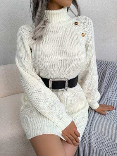 Decorative Button Turtleneck Sweater Dress - Trendsi - Flyclothing LLC