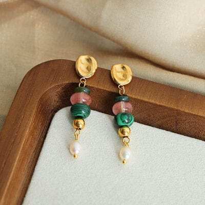 Natural Stone Freshwater Pearl Dangle Earrings - Trendsi - Flyclothing LLC