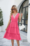 Contrast V-Neck Sleeveless Tiered Dress - Trendsi - Flyclothing LLC