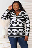 Heimish Full Size Geometric Notched Neck Long Sleeve Top - Trendsi - Flyclothing LLC