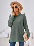 Contrast Mock Neck Long Sleeve T-Shirt - Trendsi - Flyclothing LLC