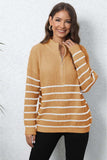 Mock Neck Long Sleeve Zip-Up Sweater - Trendsi - Flyclothing LLC