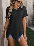 Decorative Button Round Neck Short Sleeve Blouse - Trendsi - Flyclothing LLC