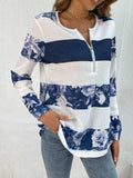 Printed Half Zip Long Sleeve T-Shirt - Trendsi - Flyclothing LLC