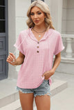 Eyelet Drawstring Hooded Short Sleeve Blouse - Trendsi - Flyclothing LLC