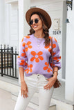 Floral Print Round Neck Dropped Shoulder Pullover Sweater - Trendsi - Flyclothing LLC
