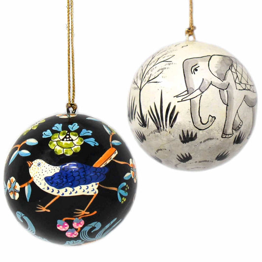 Handpainted Elephant & Bird Ornaments, Set of 2 - Asha Handicrafts - Flyclothing LLC
