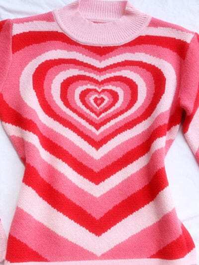 Heart Mock Neck Long Sleeve Sweater - Trendsi - Flyclothing LLC