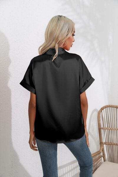 Collared Neck Short Sleeve Shirt - Trendsi - Flyclothing LLC