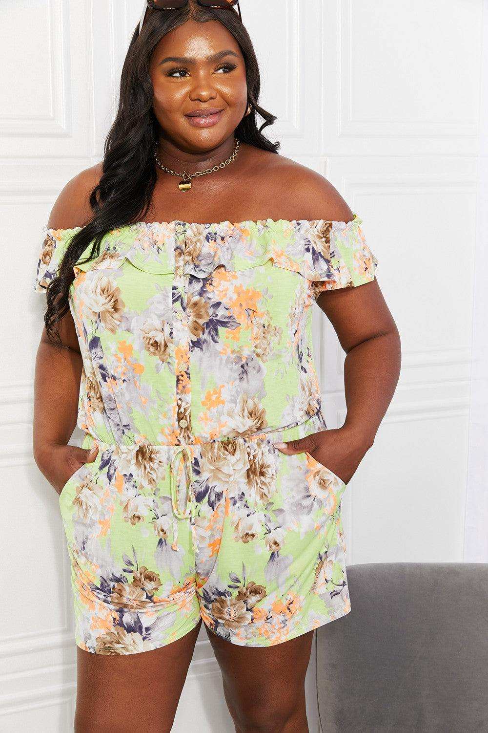 Sew In Love Full Size Pure Delight Floral Off-Shoulder Romper - Trendsi - Flyclothing LLC