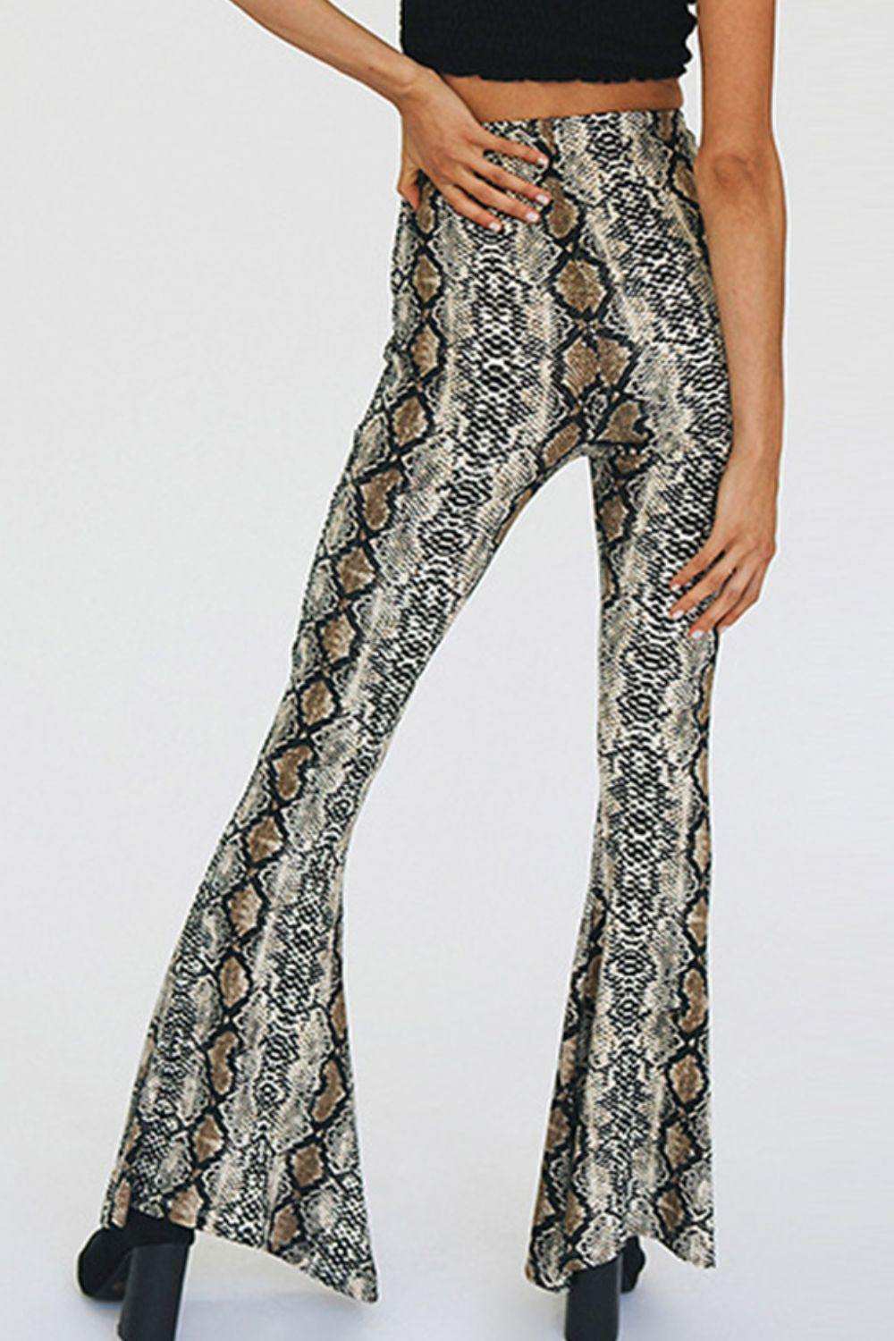 Snakeskin Print Flare Pants - Trendsi - Flyclothing LLC