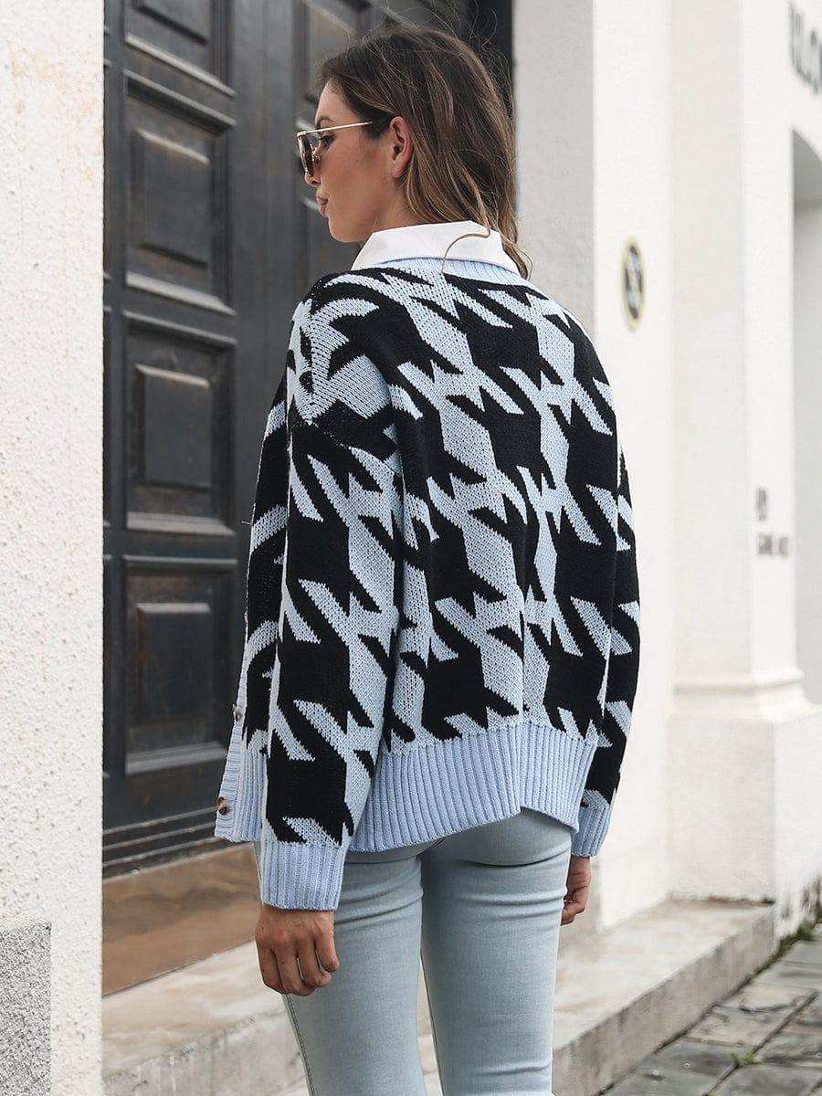 Houndstooth Button Down Cardigan - Trendsi - Flyclothing LLC