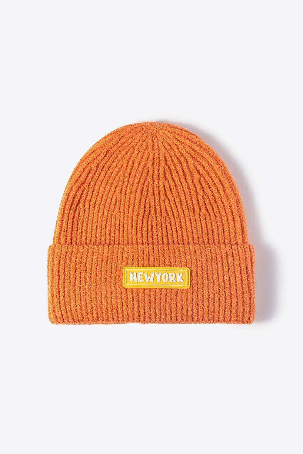 NEWYORK Patch Rib-Knit Cuffed Beanie - Trendsi - Flyclothing LLC