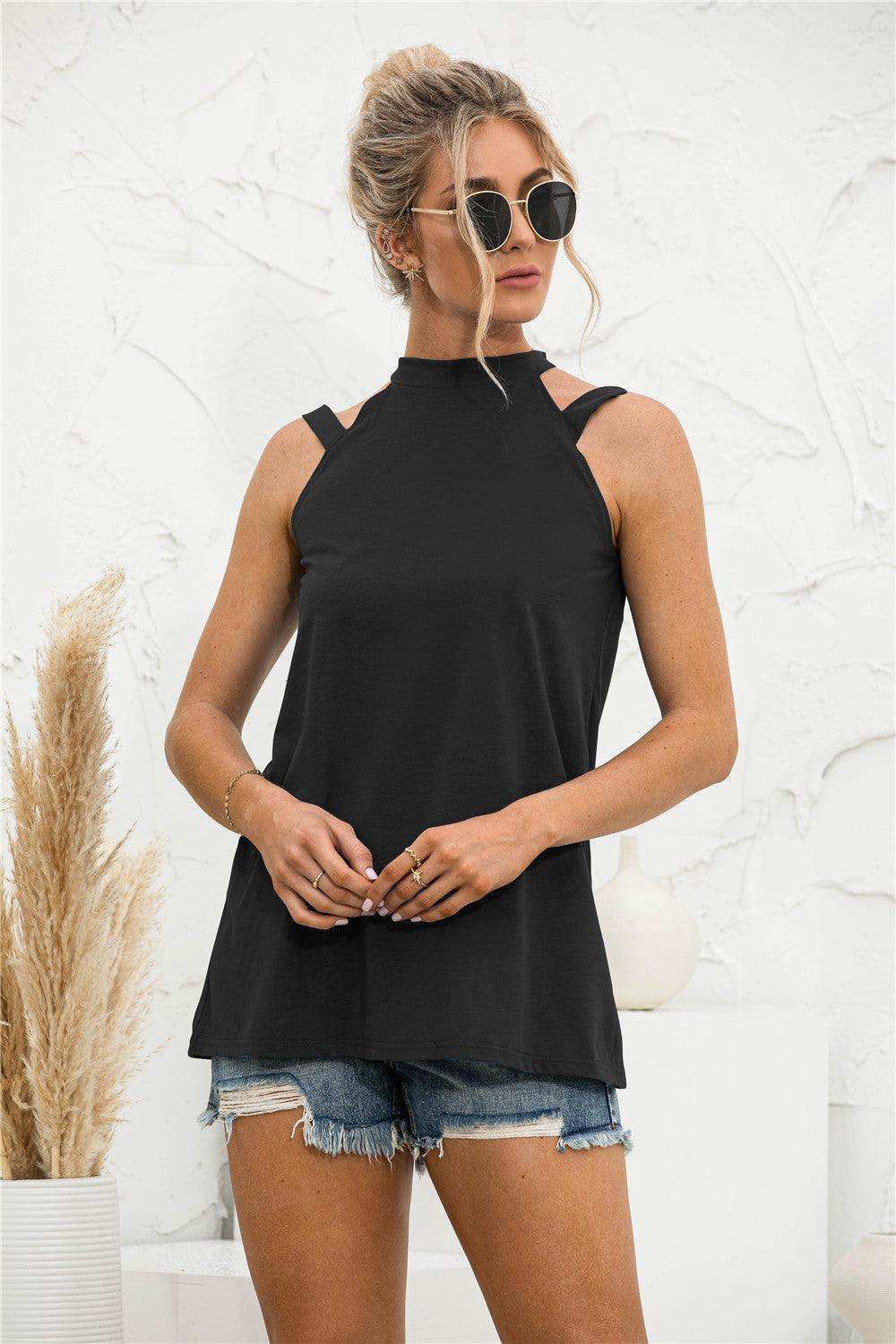 Cutout Mock Neck Tank - Trendsi - Flyclothing LLC