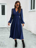 Surplice Neck Long Sleeve Midi Dress - Trendsi - Flyclothing LLC