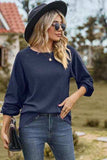 Eyelet Round Neck Long Sleeve T-Shirt - Trendsi - Flyclothing LLC
