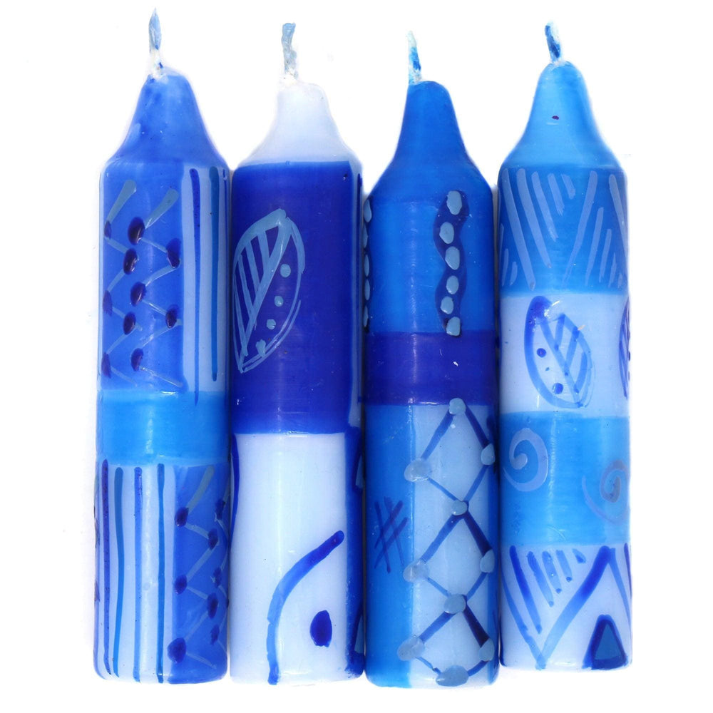 Hand-Painted 4" Dinner or Shabbat Candles, Set of 4 (Feruzi Design) - Nobunto