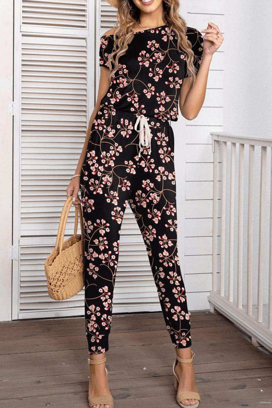 Asymmetrical Neck Short Sleeve Jumpsuit - Trendsi - Flyclothing LLC