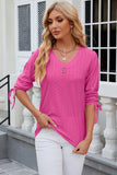 Eyelet Drawstring V-Neck Half Sleeve T-Shirt - Trendsi - Flyclothing LLC