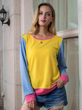 Contrast Round Neck Long Sleeve Top - Trendsi - Flyclothing LLC