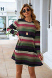 Striped Round Neck Long Sleeve Dress - Trendsi - Flyclothing LLC
