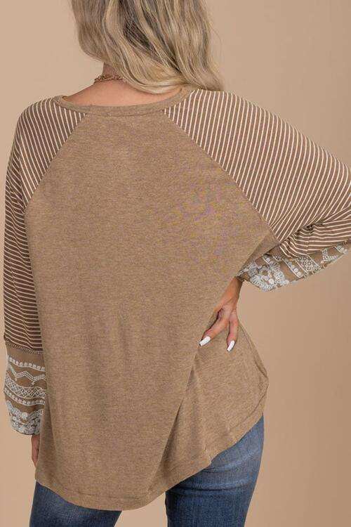 Striped Round Neck Long Sleeve Blouse - Trendsi - Flyclothing LLC