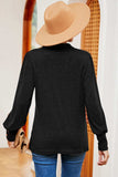 Decorative Button Johnny Collar Lantern Sleeve Blouse - Trendsi - Flyclothing LLC