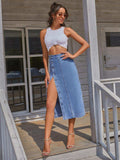 Button Down Denim Skirt - Trendsi - Flyclothing LLC