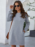 Round Neck Long Sleeve Mini Dress with Pockets - Trendsi - Flyclothing LLC