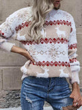 Reindeer & Snowflake Round Neck Sweater - Trendsi - Flyclothing LLC