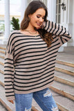 Round Neck Dropped Shoulder Knit Top - Trendsi - Flyclothing LLC