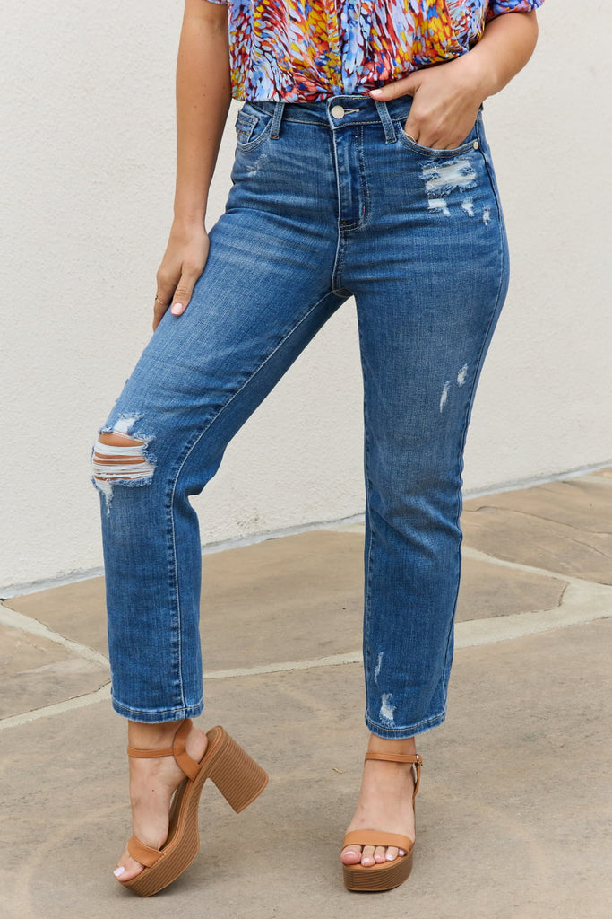 Judy Blue Theresa Full Size High Waisted Ankle Distressed Straight Jea –  Flyclothing LLC