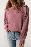 Waffle Knit Raglan Sleeve Henley Sweatshirt - Trendsi - Flyclothing LLC