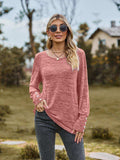 Round Neck Long Sleeve Buttoned T-Shirt - Trendsi - Flyclothing LLC