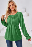 Ruched Round Neck Flounce Sleeve Blouse - Trendsi - Flyclothing LLC