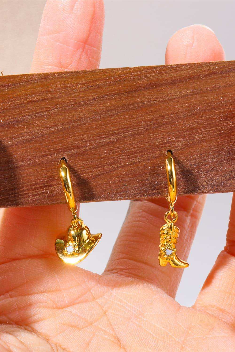 Hat & Boot Shape Asymmetrical Copper 14K Gold Plated Earrings - Trendsi - Flyclothing LLC