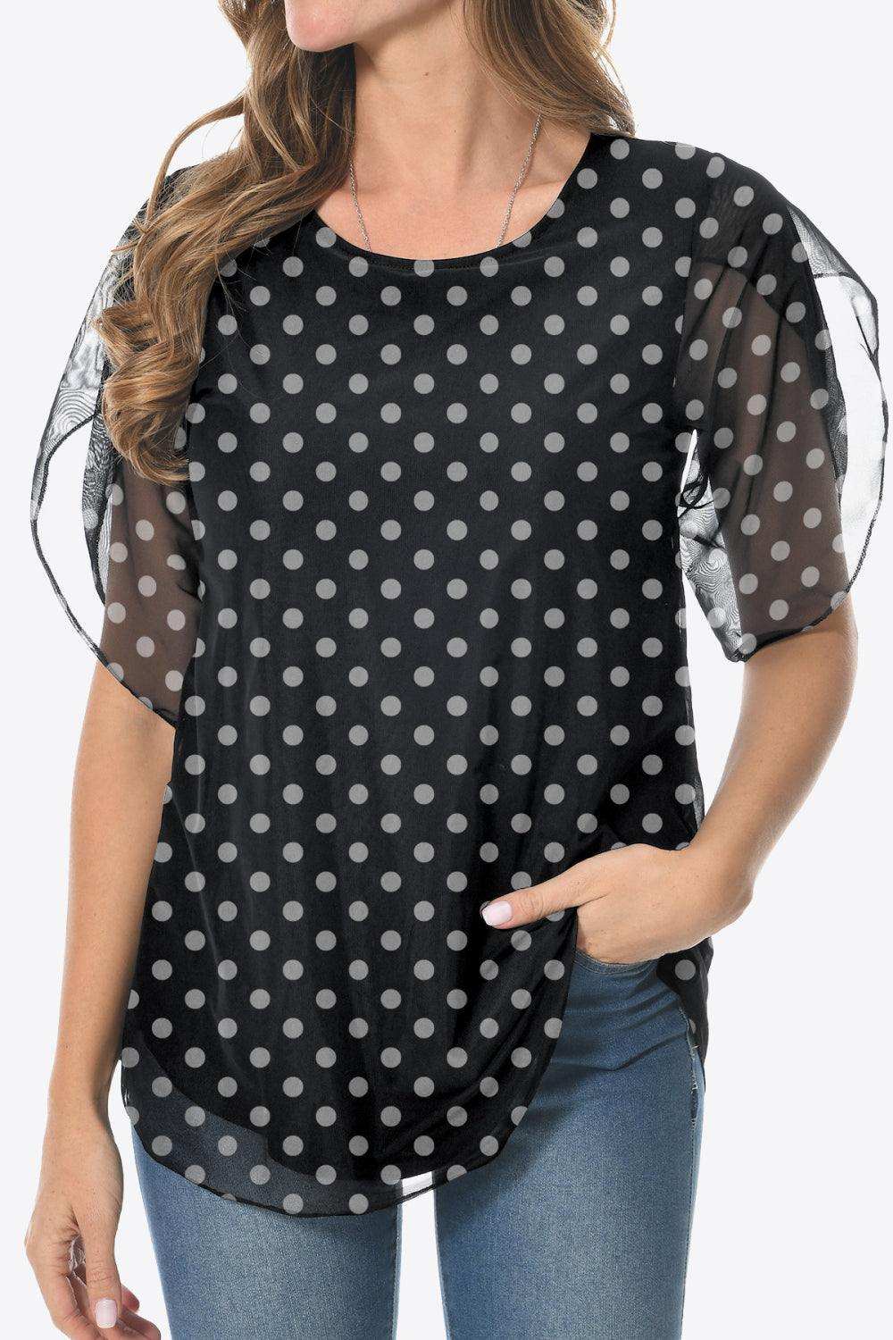 Printed Round Neck Curved Hem Blouse - Trendsi - Flyclothing LLC