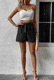 Tie Belt Lace Trim Shorts - Trendsi - Flyclothing LLC