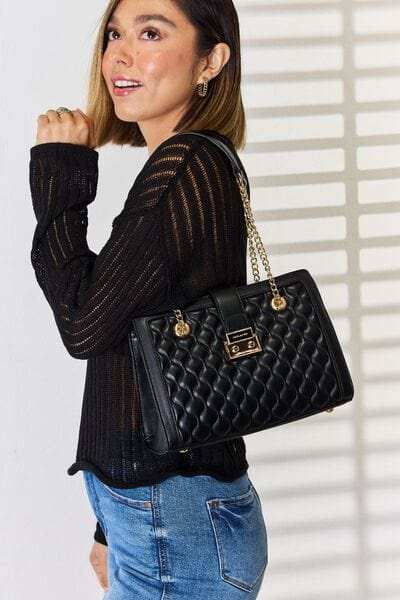 David Jones Quilted PU Leather Handbag - Trendsi - Flyclothing LLC