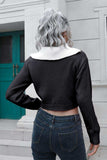 Contrast Collared Cropped Sweater - Trendsi - Flyclothing LLC