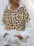 Leopard Half-Zip Dropped Shoulder Hoodie - Trendsi - Flyclothing LLC